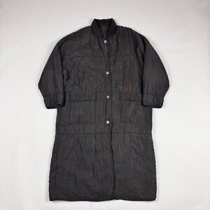 Vtg 100% Silk Quilted Long Coat Womens XL(?) Japanese Avant Garde Shimmer Black